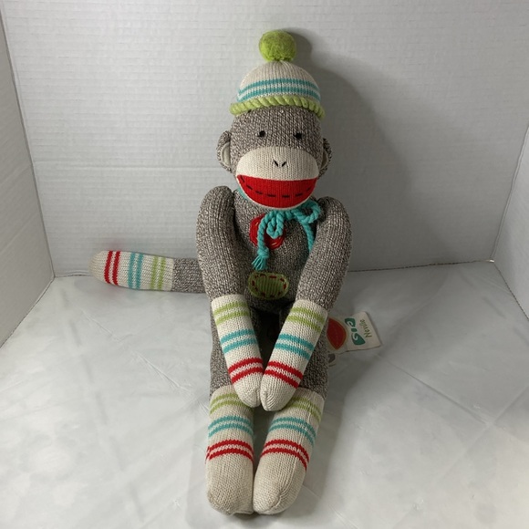 Genuine Monkeez and Friends Sock Monkey “ Neville” Plush Stuffed Animal Gray 19” - Picture 9 of 15